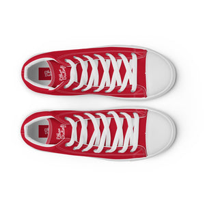 EDM - Red - White Text - Men’s High Top Canvas Sneakers