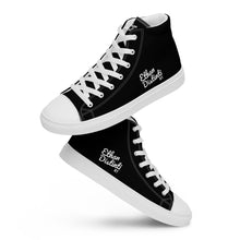 Load image into Gallery viewer, EDM - Black - White Text - Men’s High Top Canvas Sneakers
