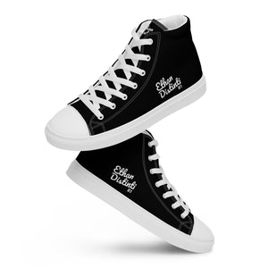 EDM - Black - White Text - Men’s High Top Canvas Sneakers