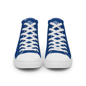 EDM - Royal Blue - White Text - Men’s High Top Canvas Sneakers