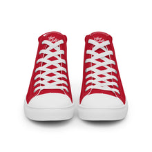 Load image into Gallery viewer, EDM - Red - White Text - Men’s High Top Canvas Sneakers
