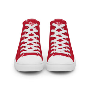 EDM - Red - White Text - Men’s High Top Canvas Sneakers