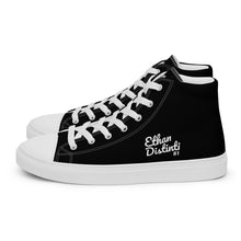 Load image into Gallery viewer, EDM - Black - White Text - Men’s High Top Canvas Sneakers
