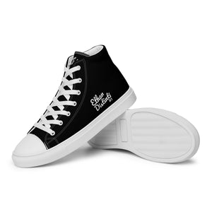 EDM - Black - White Text - Men’s High Top Canvas Sneakers