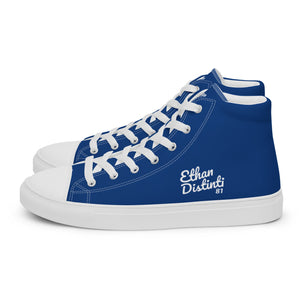 EDM - Royal Blue - White Text - Men’s High Top Canvas Sneakers