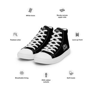 EDM - Black - White Text - Men’s High Top Canvas Sneakers