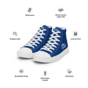 EDM - Royal Blue - White Text - Men’s High Top Canvas Sneakers