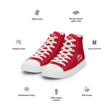 Load image into Gallery viewer, EDM - Red - White Text - Men’s High Top Canvas Sneakers
