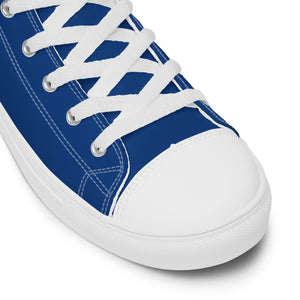 EDM - Royal Blue - White Text - Men’s High Top Canvas Sneakers