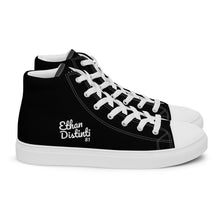 Load image into Gallery viewer, EDM - Black - White Text - Men’s High Top Canvas Sneakers
