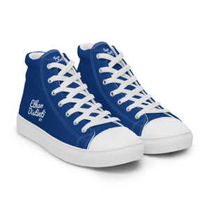 EDM - Royal Blue - White Text - Men’s High Top Canvas Sneakers