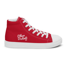 Load image into Gallery viewer, EDM - Red - White Text - Men’s High Top Canvas Sneakers
