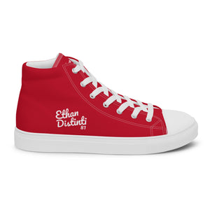 EDM - Red - White Text - Men’s High Top Canvas Sneakers