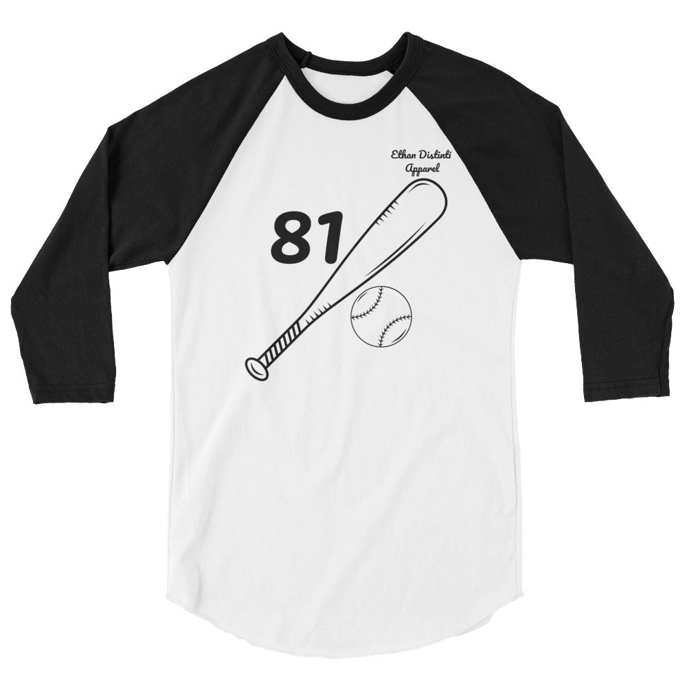 White / Black - Black Text - 3/4 sleeve raglan shirt