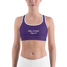 Load image into Gallery viewer, Purple With White Text - Sports bra

