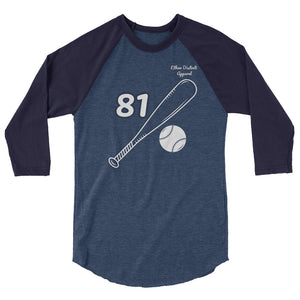 ( Heather Denim / Navy - white text , white designs ) 3/4 sleeve raglan shirt