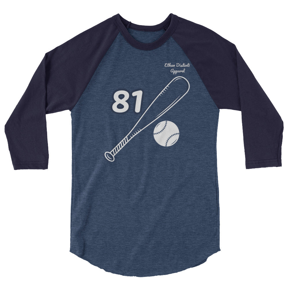 ( Heather Denim / Navy - white text , white designs ) 3/4 sleeve raglan shirt