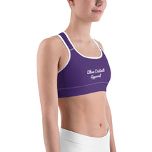 Load image into Gallery viewer, Purple With White Text - Sports bra
