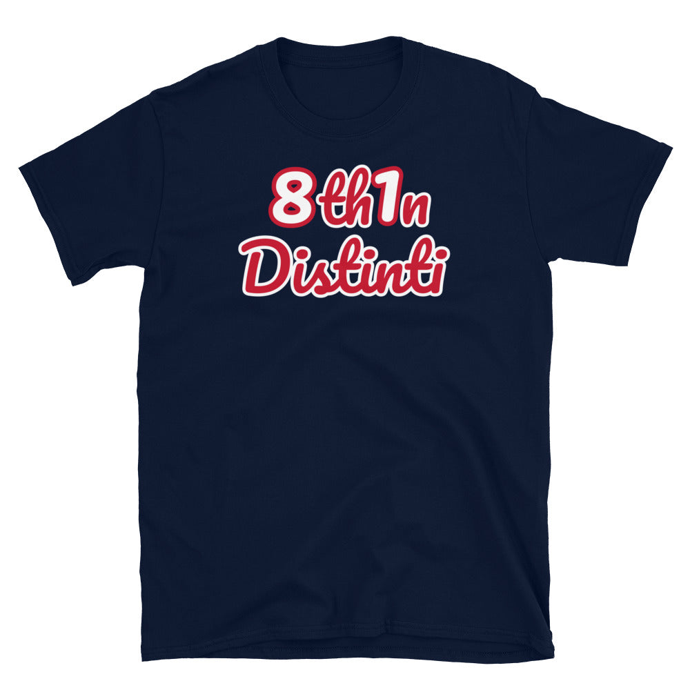 Number 81 - Navy With Red Text , White Outline, White Numbers With Red Outline - Short-Sleeve Unisex T-Shirt