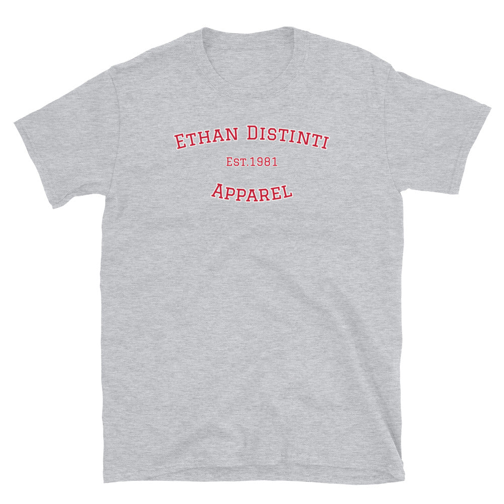 Graduate - Sport Grey With Red Text , White Outline - Short-Sleeve Unisex T-Shirt