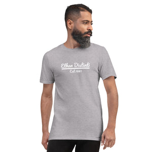 Ethan Distinti Est. 1981 - Heather Grey With White Text - Unisex Short-Sleeve T-Shirt