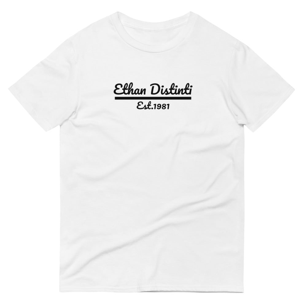 Ethan Distinti Est.1981 - White With Black Text - Unisex Short-Sleeve T-Shirt