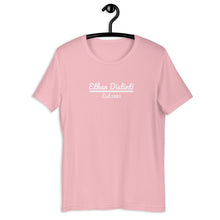 Load image into Gallery viewer, Ethan Distinti Est.1981 - Pink With White Text - Short-Sleeve Unisex T-Shirt
