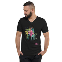 Load image into Gallery viewer, Pink Flower - Pink Text With Flower Design - Flower Coll #1 - Unisex Short Sleeve V-Neck T-Shirt
