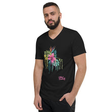 Load image into Gallery viewer, Pink Flower - Pink Text With Flower Design - Flower Coll #1 - Unisex Short Sleeve V-Neck T-Shirt
