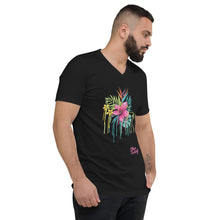 Load image into Gallery viewer, Pink Flower - Pink Text With Flower Design - Flower Coll #1 - Unisex Short Sleeve V-Neck T-Shirt
