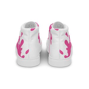 Paint Splash - White - With White/Pink Text, Pink Paint Splash Design - Women’s High Top Canvas Sneakers