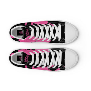 Paint Splash - Black - Black/Pink Text, With Pink Paint Splash Design - Women’s High Top Canvas Sneakers