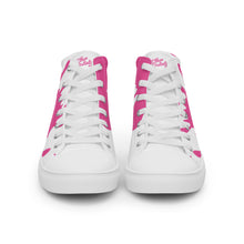 Load image into Gallery viewer, Paint Splash - White - With White/Pink Text, Pink Paint Splash Design - Women’s High Top Canvas Sneakers
