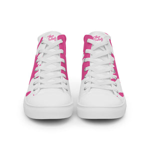 Paint Splash - White - With White/Pink Text, Pink Paint Splash Design - Women’s High Top Canvas Sneakers