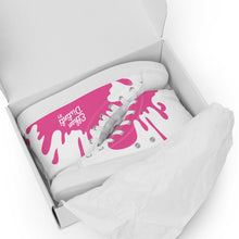 Load image into Gallery viewer, Paint Splash - White - With White/Pink Text, Pink Paint Splash Design - Women’s High Top Canvas Sneakers
