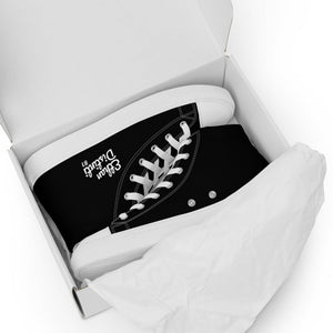 EDW - Black - White Text - Women’s High Top Canvas Sneakers