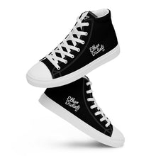 Load image into Gallery viewer, EDW - Black - White Text - Women’s High Top Canvas Sneakers
