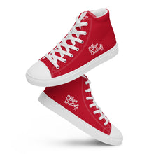 Load image into Gallery viewer, EDW - Red - White Text - Women’s High Top Canvas Sneakers
