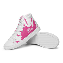 Load image into Gallery viewer, Paint Splash - White - With White/Pink Text, Pink Paint Splash Design - Women’s High Top Canvas Sneakers
