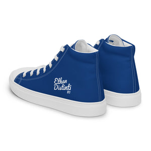 EDW - Royal Blue - White Text - Women’s high top canvas sneakers