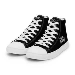 EDW - Black - White Text - Women’s High Top Canvas Sneakers