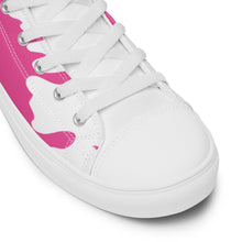 Load image into Gallery viewer, Paint Splash - White - With White/Pink Text, Pink Paint Splash Design - Women’s High Top Canvas Sneakers
