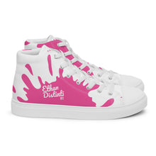 Load image into Gallery viewer, Paint Splash - White - With White/Pink Text, Pink Paint Splash Design - Women’s High Top Canvas Sneakers
