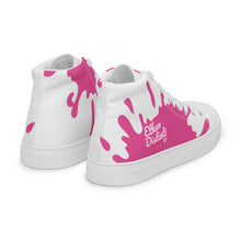 Load image into Gallery viewer, Paint Splash - White - With White/Pink Text, Pink Paint Splash Design - Women’s High Top Canvas Sneakers
