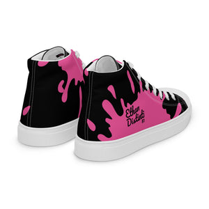 Paint Splash - Black - Black/Pink Text, With Pink Paint Splash Design - Women’s High Top Canvas Sneakers