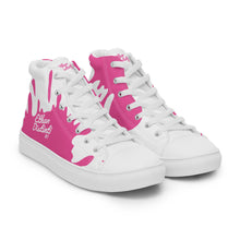 Load image into Gallery viewer, Paint Splash - White - With White/Pink Text, Pink Paint Splash Design - Women’s High Top Canvas Sneakers
